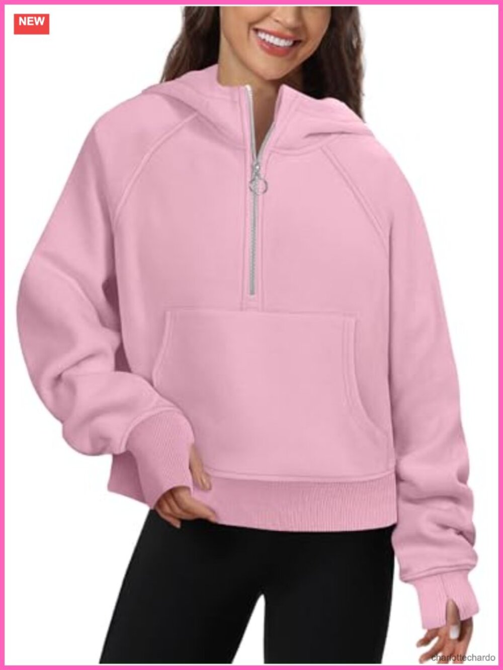 Women's Cropped Zip Up Hoodie Athletic Pullover with Thumb Holes, 95% Polyester